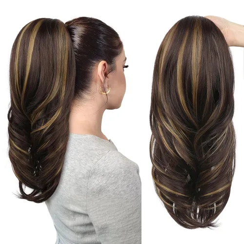 Vista 28 de SEIKEA Extensión versátil de cola de caballo con cordón, 18 pulgadas de largo, ondulado, con clip de varias capas, extensiones de cabello de cola
