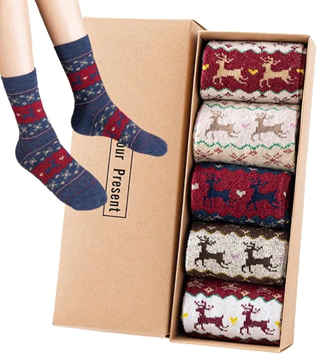 Vista 8 de BBAUER Calcetines de disfraz de Navidad, conjunto de calcetines de dibujos animados de punto, patrones de Navidad calcetines de vacaciones