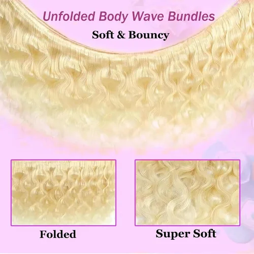 Vista 4 de Extensiones de cabello humano ondulado rubio 613 de 12 pulgadas, 100% sin procesar, grado 14A, cabello humano virgen brasileño sin procesar, 1