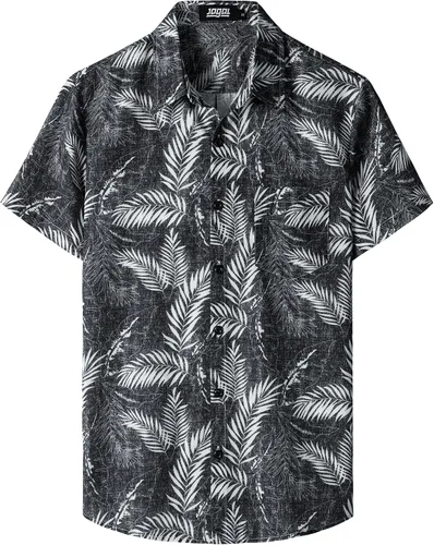 Vista 18 de JOGAL - Camisa hawaiana floral para hombre con bolsillo frontal, estilo Aloha casual Verde Aqua