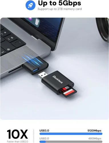 Vista 2 de Lector de Tarjetas SD, Adaptador de Tarjeta Micro SD a USB 3.0 de Dockteck, Lector de Tarjetas de Memoria SD de 5G, Adaptador USB A - C, Lector