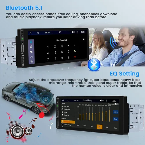Vista 3 de Hikity 1280 x 480 IPS pantalla táctil Bluetooth 5.1 inalámbrico Android Auto, receptor de audio para automóvil, EQ FM 2USB SWC+cámara de respaldo