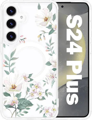 Vista 82 de Funda magnética para Samsung Galaxy S22 Ultra Flower, compatible con MagSafe, patrón floral transparente a prueba de golpes, parte trasera