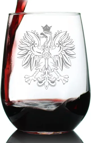Vista 6 de Custom Polish Eagle Personalized Stemless Wine Glass - Poland Gifts or Party Decor for Women & Men - Large 17 Oz Wine Glasses - Customized Wine