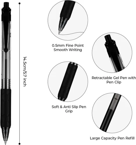 Vista 2 de M&G 12 bolígrafos de gel retráctiles, punta fina de 0.020 in, escritura suave con agarre antideslizante y gran capacidad, bolígrafos de tinta de gel