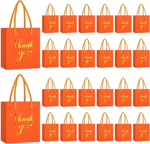 Vista 8 de Honoson - 60 mini bolsas de regalo de agradecimiento con asa a granel de 4 x 2.75 x 4.5 pulgadas, pequeña bolsa de papel de aluminio para envolver