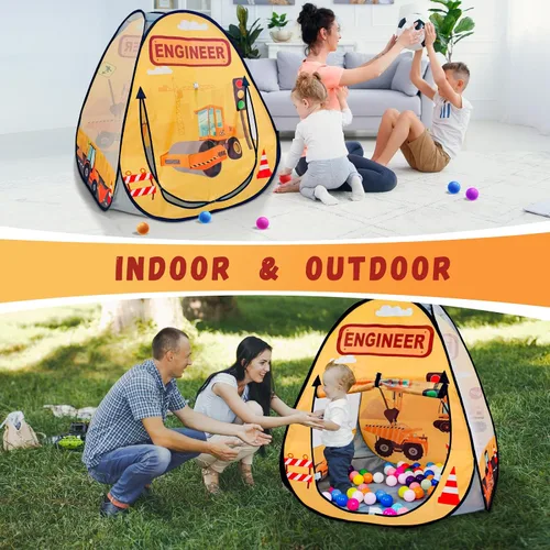 Vista 6 de 1 pieza Tienda de campaña de ingeniería para niños, piscina de pelotas para niños pequeños, casa de juegos plegable para interiores y exteriores
