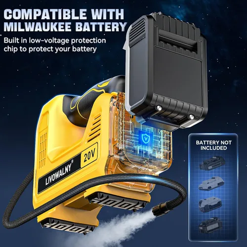 Vista 6 de Inflador de neumáticos inalámbrico, compresor de aire portátil, bomba de aire de neumáticos compatible con batería Dewalt de 20 V, bomba automática