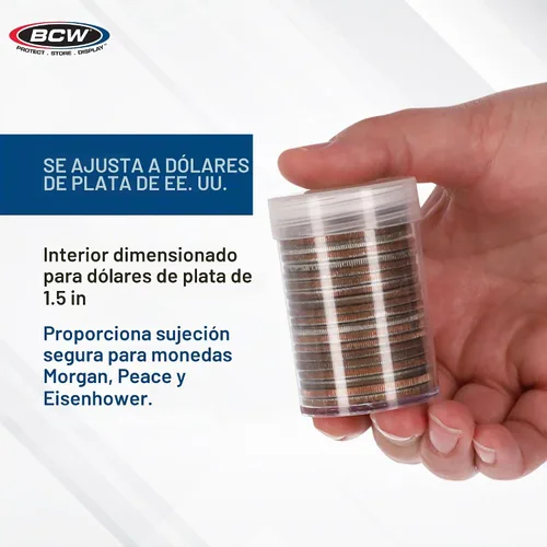 Vista 4 de BCW Tubos de monedas de dólar de plata para dólares Eisenhower, herméticos