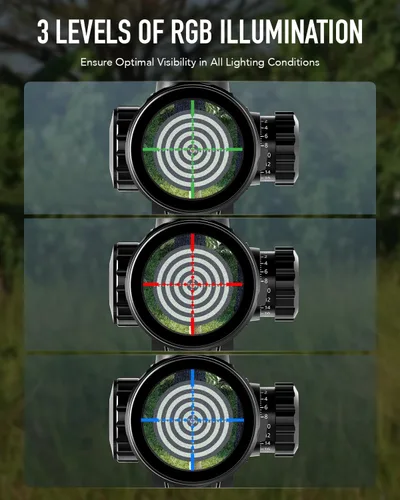 Vista 4 de Pinty Rifle Scope AO Red Green Blue Illuminated Mil Dot with Flip-Open Covers, Sunshade Tube
