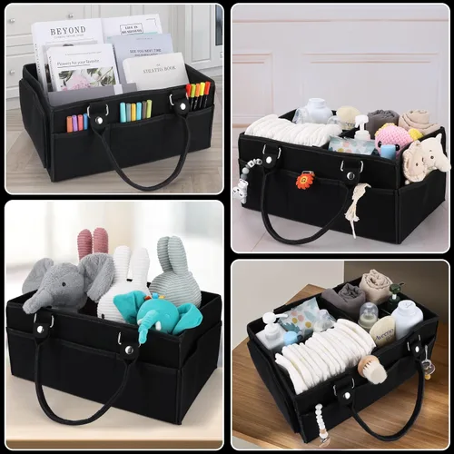 Vista 5 de XUANGUO Organizador de pañales para bebé para niña o niño, gran cesta de almacenamiento para guardería, cesta portátil, bolsa porta pañales