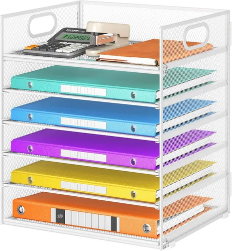Vista 9 de Lavatino Organizador de Archivos de Escritorio de 5 Bandejas, Organizador de Bandejas de Cartas de Malla Negra con Asa, Organizador de Archivos