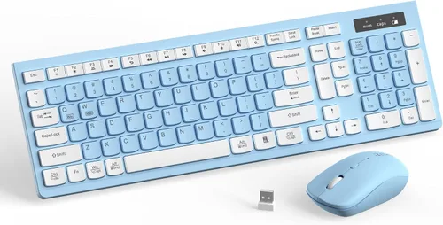 Vista 13 de Combo de teclado y mouse inalámbricos silencioso para oficina y hogar (verde aguacate) 2.4G Full Size Silent Cordless Keyboard with Tilt
