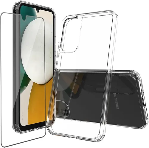 Vista 8 de Funda rígida para Samsung Galaxy A04E, transparente, delgada, rígida, híbrida, a prueba de golpes, con protector de pantalla de vidrio templado
