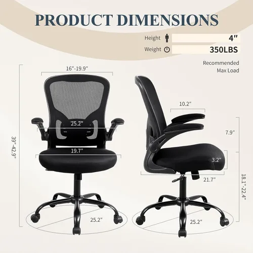 Vista 3 de Flysky Silla ergonómica de escritorio para oficina en casa, soporte lumbar, silla giratoria de malla transpirable para computadora con ruedas y Negro