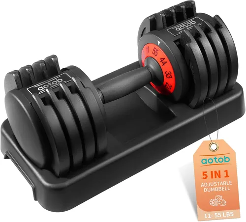 Vista 13 de AOTOB Adjustable Dumbbell Set 25/55 Lbs (Pair), Fast Weight Adjustment with Anti-Slip Turning Handle, Space-Saving for Home Gym, Strength Training