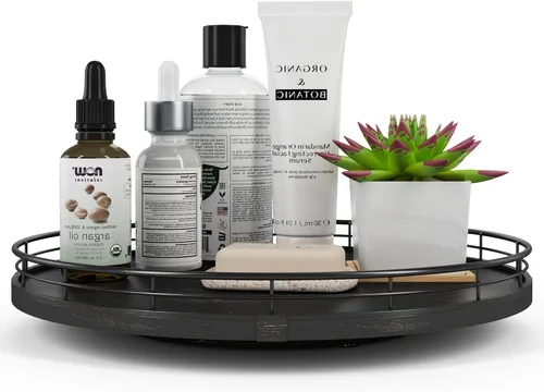 Vista 20 de Marble Lazy Susan - Tocadiscos para mesa, bandeja redonda de mármol de grano de madera antigua de 10 pulgadas para mesa de comedor, encimera de Negro