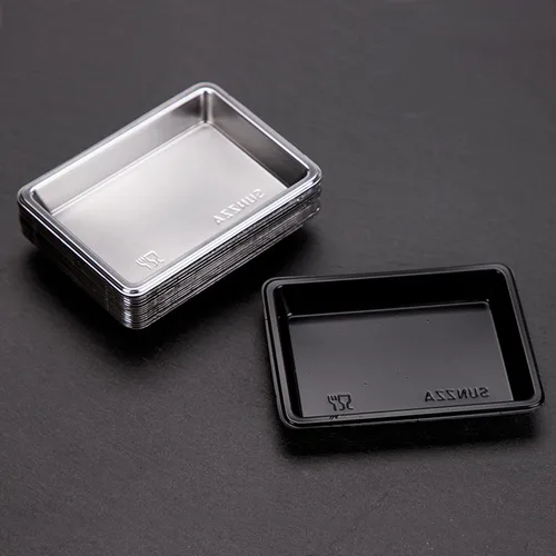 Vista 6 de QJFCare 100 platos rectangulares desechables para salsa, mini platos de postre para inmersión, plato de sopa para salsa de soja, platos de Plateado