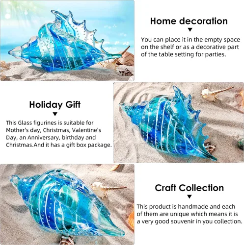 Vista 4 de EUSTUMA Figuras de peces de caracola de vidrio soplado a mano,Adorno de animales marinos para decoración del hogar,Colección de animales marinos