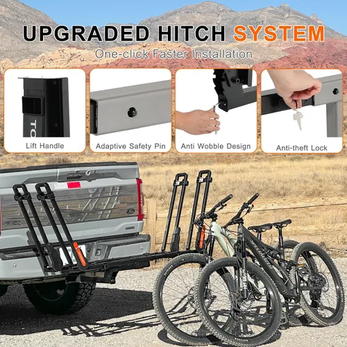 Vista 3 de TOOENJOY Soporte de bicicleta plegable para enganche, plataforma de transporte de bicicletas resistente con brazos duales, se ajusta a receptor