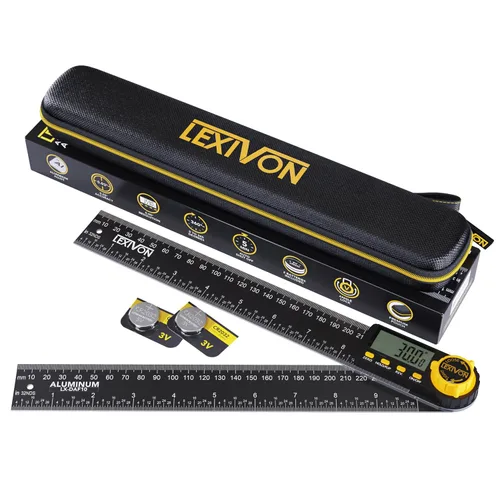 Vista 9 de LEXIVON Medidor de Ángulo Digital de Aluminio, Transportador Multiusos de 180mm/7 Pulgadas, Incluye Pantalla XL y Bolsa Resistente con Cremallera