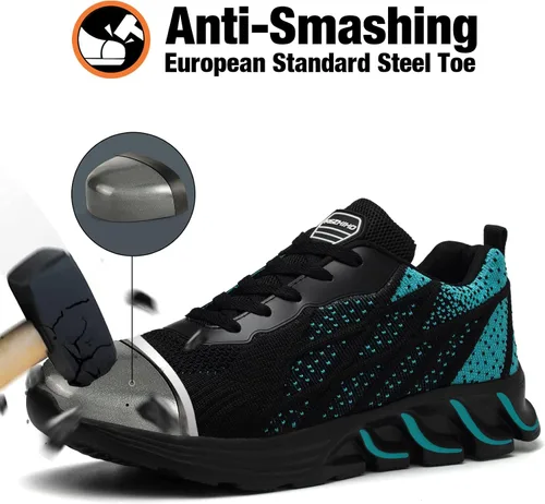 Vista 2 de Kezhiho Zapatos de trabajo con punta de acero para hombre, ligeros, cómodos, antideslizantes, a prueba de pinchazos, zapatos de seguridad