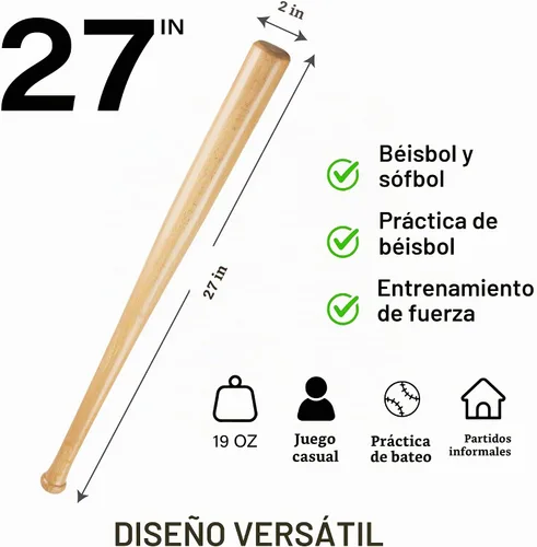 Vista 2 de Wooden Baseball bat, Solid Wood Baseball Bats for Youth Adult Training 27 in-59