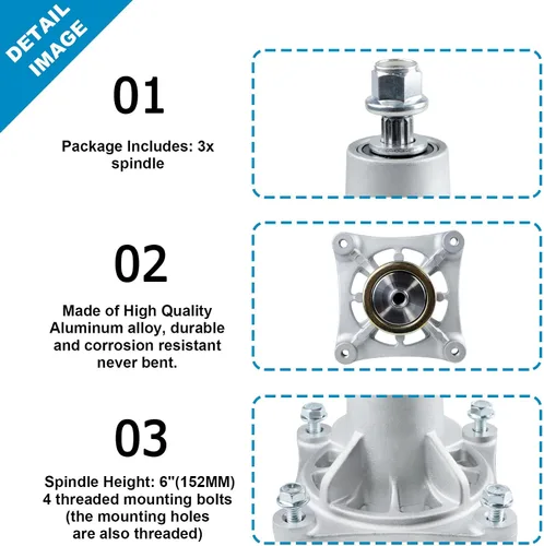 Vista 4 de Paquete de 3 unidades de husillo para cortacésped Hustler 604214 36 42 52 pulgadas Raptor Limited