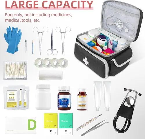 Vista 4 de ALSLEA Bolsa de primeros auxilios vacía, bolsa pequeña de medicamentos, organizador portátil de suministros médicos para viajes, hogar, oficina