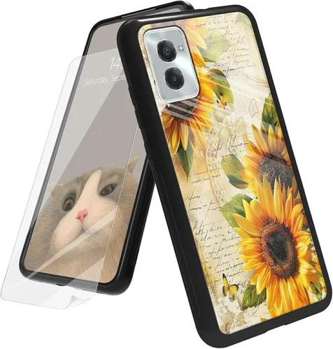 Vista 61 de Funda para Motorola Moto G Play 4G 2024 con protector de pantalla, parte trasera de vidrio templado + funda de silicona suave TPU absorción