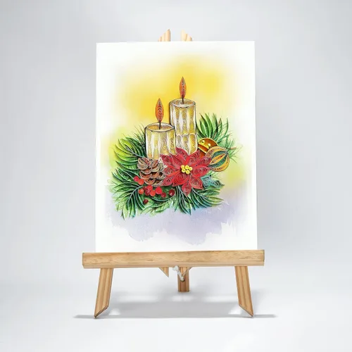 Vista 4 de Tarjeta de Navidad con velas, tarjeta de felicitación de flores de Navidad, para mamá, papá, abuela, amigo, jefe, compañero de trabajo