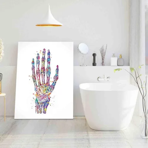Vista 5 de Póster de pared enmarcado, huesos de mano, acuarela, huesos de mano, huesos de mano, arte médico, ciencia, arte ortopédico, enfermera, medicina