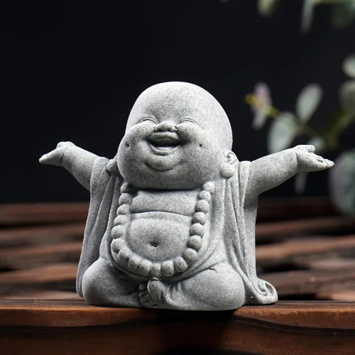 Vista 12 de OwMell Estatua de monje japonés de Jizo, figura de Buda Jizo, estatua conmemorativa del acuario, adorno de flores de hierro