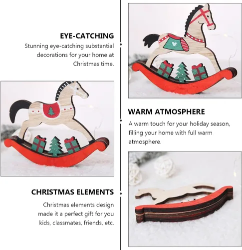 Vista 7 de 12 piezas de adornos de Navidad, mini caballero, decoración de casa para el hogar, adornos de madera de Navidad, decoración de caballo mecedor