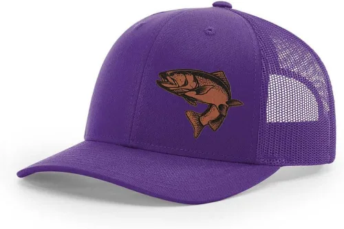 Vista 58 de Sombrero de pesca de trucha con parche de cuero grabado láser Richardson 112 Snapback Trucker Cap