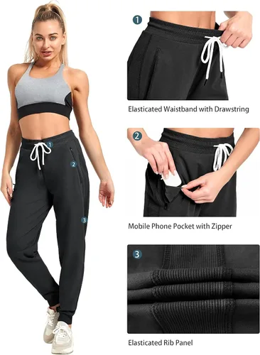 Vista 4 de PULI Pantalones deportivos de algodón para mujer con bolsillo con cremallera