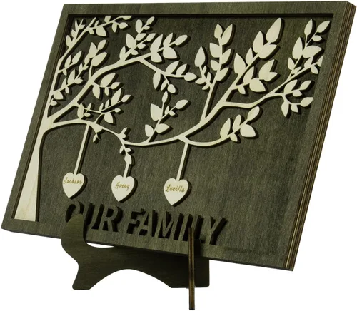 Vista 2 de Jeweidea Placa personalizada con nombre de la familia con 2-8 nombres, adorno personalizado con grabado del árbol de la vida con soporte, regalo