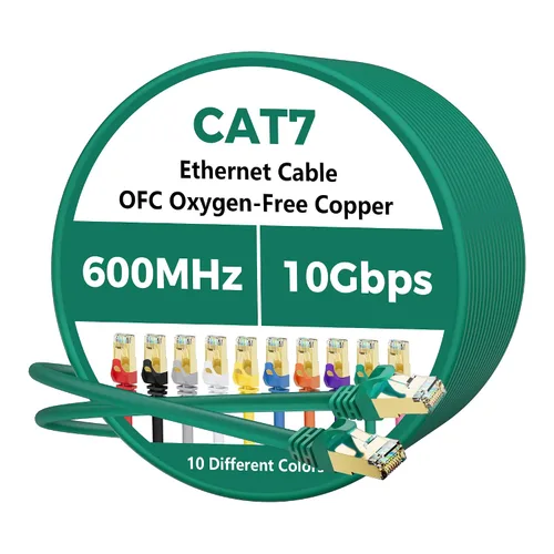 Vista 21 de Cable Ethernet Cat 7 de 0.6 pies, cable de Internet de alta velocidad de 10 Gbps, blindado SFTP, cobre puro OFC, cable de red LAN RJ45 CAT7