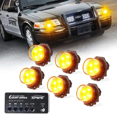 Vista 9 de Xprite Kit de luces estroboscópicas LED ámbar ocultas, 20 patrones intermitentes con panel de control, faros, luces traseras, luces antiniebla