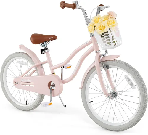 Vista 27 de BABY JOY Bicicleta infantil, 12 14 16 18 20 pulgadas, para niños y niñas, con asiento ajustable, cesta removible, freno de mano y freno