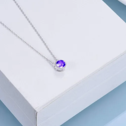 Vista 2 de Collar de plata de ley 925 con circonita para mujeres, adolescentes y niñas