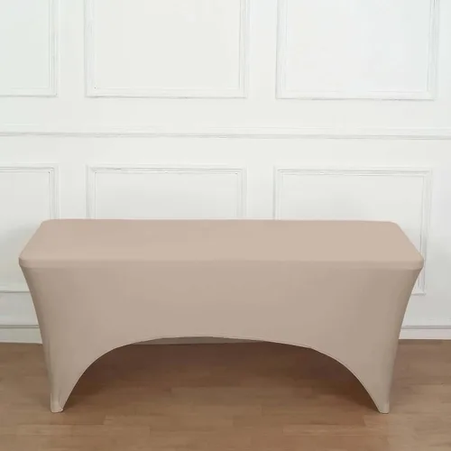Vista 10 de Efavormart - Mantel rectangular de elastano elástico beige de 4 pies