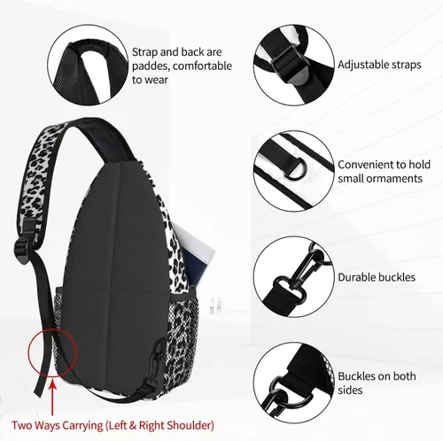 Vista 3 de Mochila cruzada para hombres y mujeres, bolsa de pecho, bolsa de hombro, una correa, mochila de viaje para senderismo, Leopardo de nieve, Mochilas