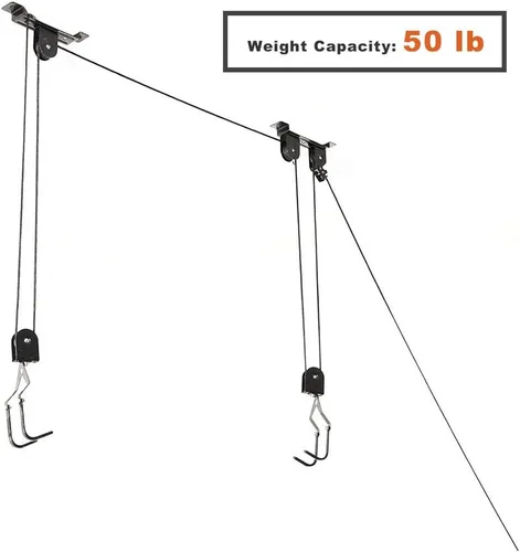 Vista 3 de Wallmaster Soporte de techo para bicicletas, elevador de bicicletas montado en el techo, sistema de polea para bicicletas para garaje, ganchos