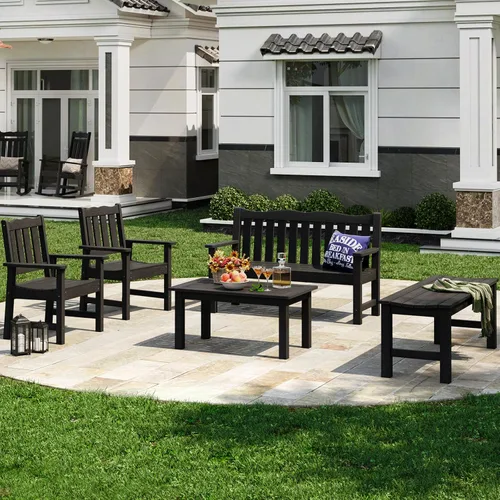 Vista 2 de Stoog Mesa auxiliar para exteriores, mesa auxiliar de madera de polietileno para todo tipo de clima, mesa auxiliar rectangular para patio trasero