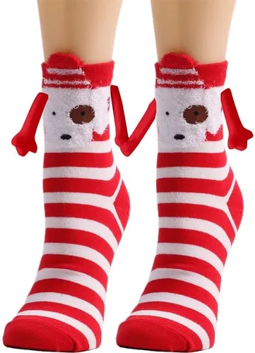 Vista 2 de Anager 5 pares de calcetines de Navidad de la mano tomados de la mano pareja magnética mano media tubo calcetines divertidos regalos de Navidad