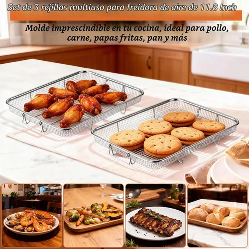 Vista 7 de P&P CHEF - Cesta para freidora de aire de 11.8 pulgadas para horno, estante para freidora de aire, 3 piezas