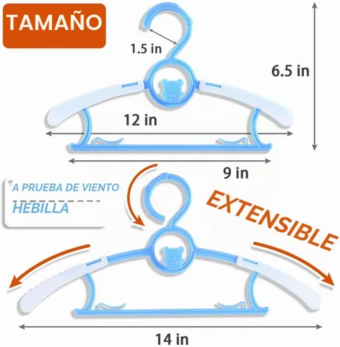 Vista 4 de Perchas de bebé para armario de guardería, paquete de 40 perchas de plástico para niños, ahorro de espacio, antideslizantes, extensibles, para niños