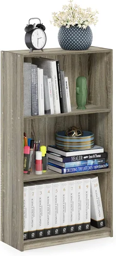 Vista 8 de Furinno Estantería básica para libros, moderna de 3 niveles, estantería con estantes abiertos, 9.3 x 21.8 x 39.5 pulgadas, para sala de estar Roble