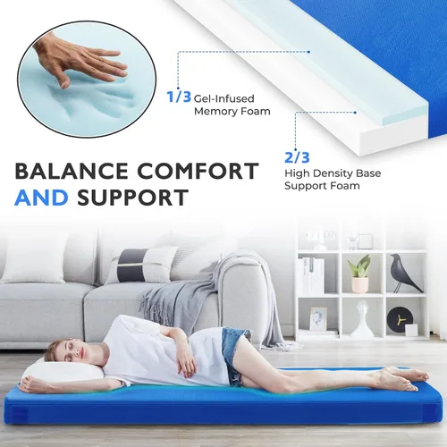 Vista 4 de Kingfun Colchón de espuma viscoelástica CertiPUR-US de 3 pulgadas, impermeable, enrollable, tapete grueso para dormir para tienda de campaña